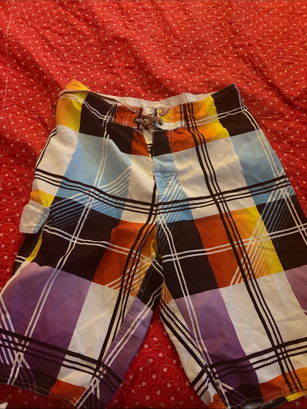 burnside Orange Purple Blue Plaid Men's Hybrid Shorts